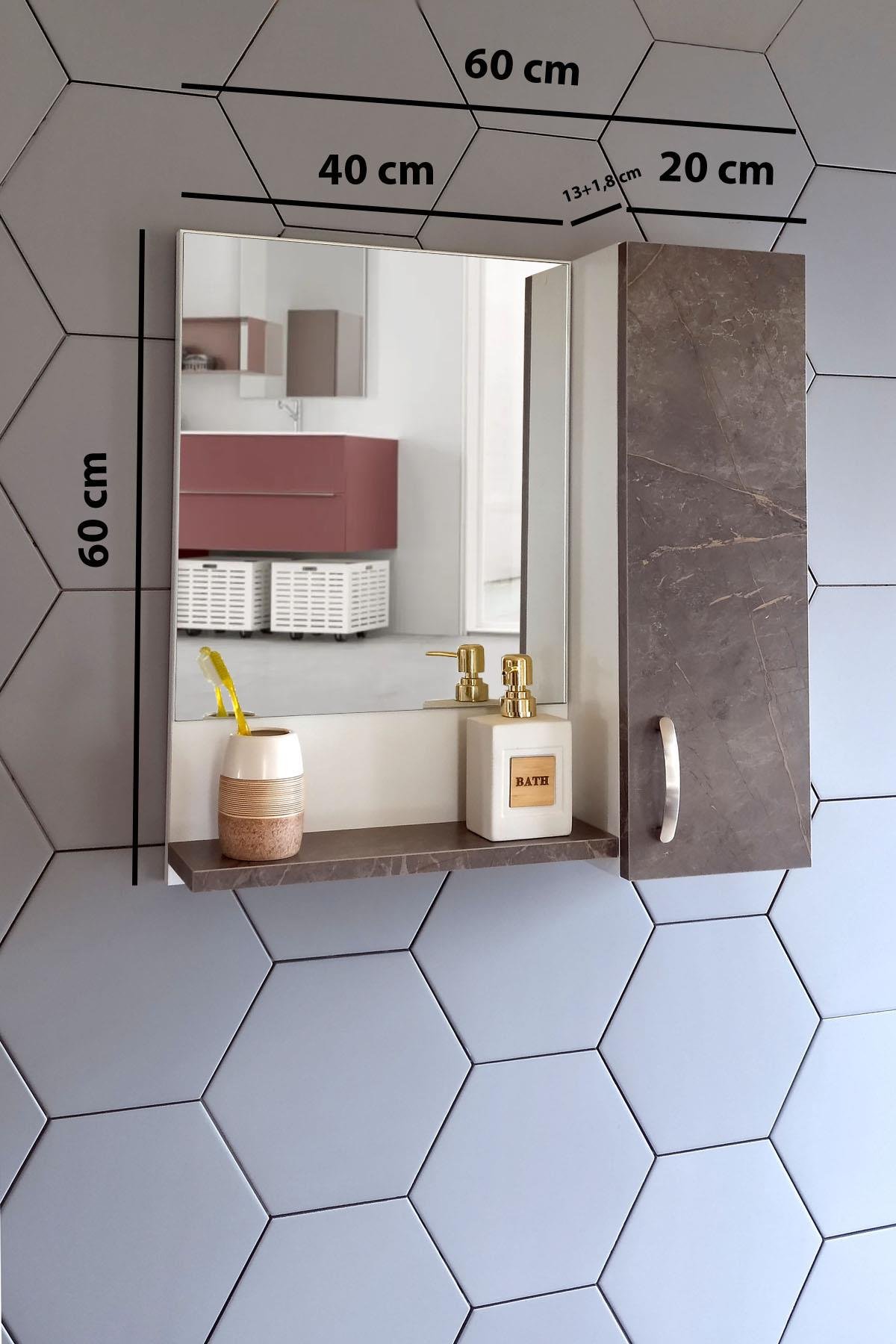 Nurcelant Banyo Dolabı Aynalı Raflı 60 cm Üst Modül Gordion