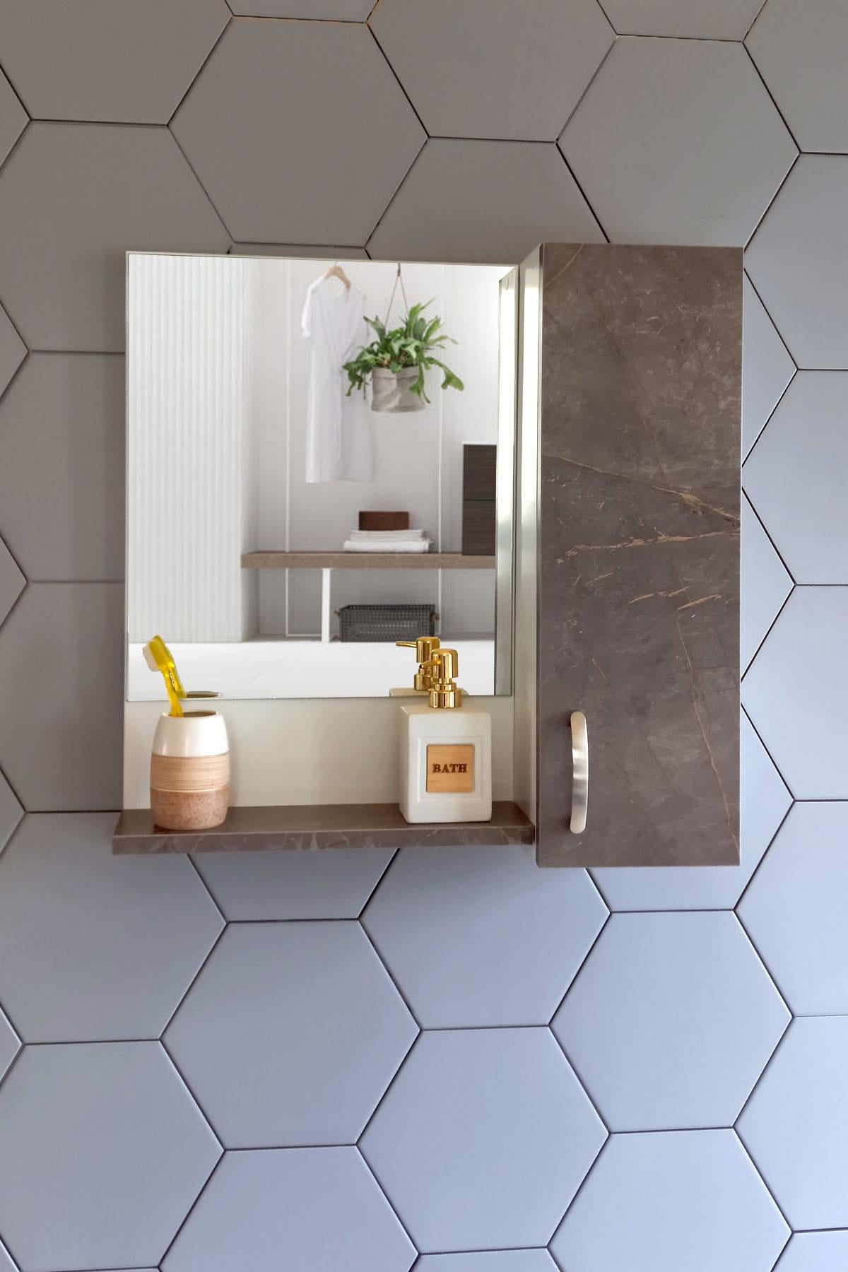 Nurcelant Banyo Dolabı Aynalı Raflı 60 cm Üst Modül Gordion