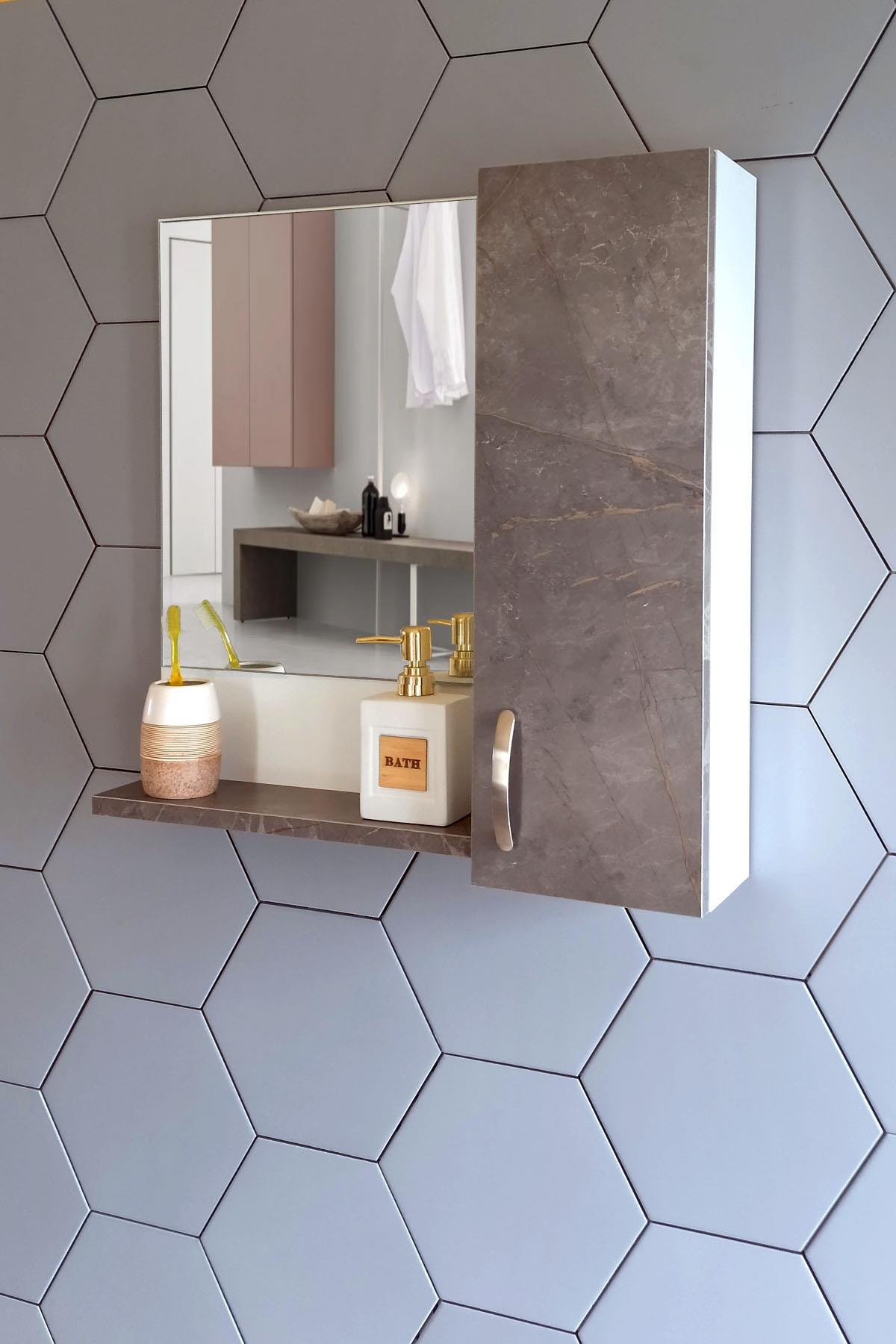 Nurcelant Banyo Dolabı Aynalı Raflı 60 cm Üst Modül Gordion