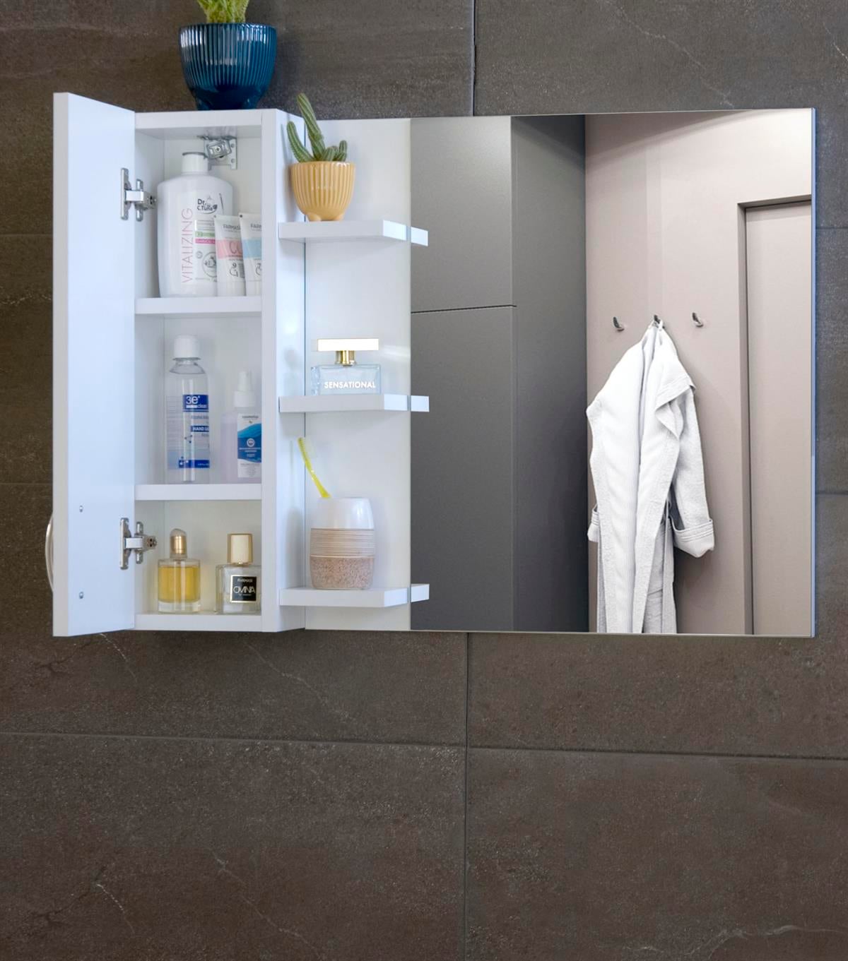 Nurcelant Banyo Dolabı Aynalı Raflı Mdf 80 cm Üst Modül Beyaz
