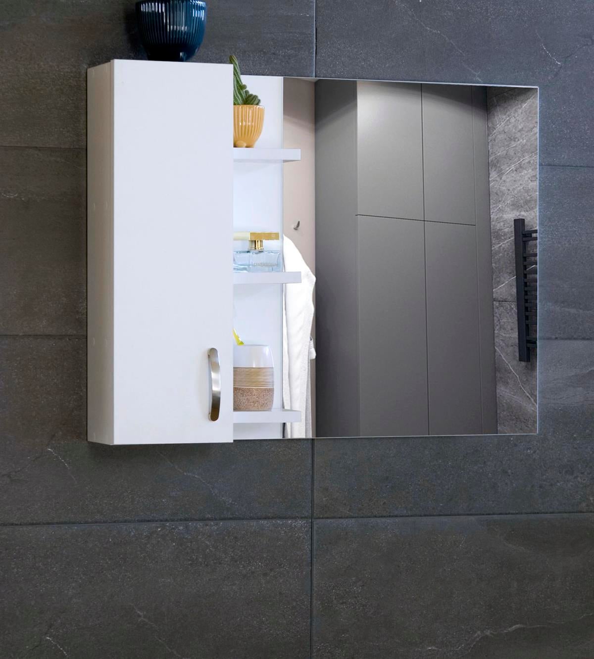 Nurcelant Banyo Dolabı Aynalı Raflı Mdf 80 cm Üst Modül Beyaz