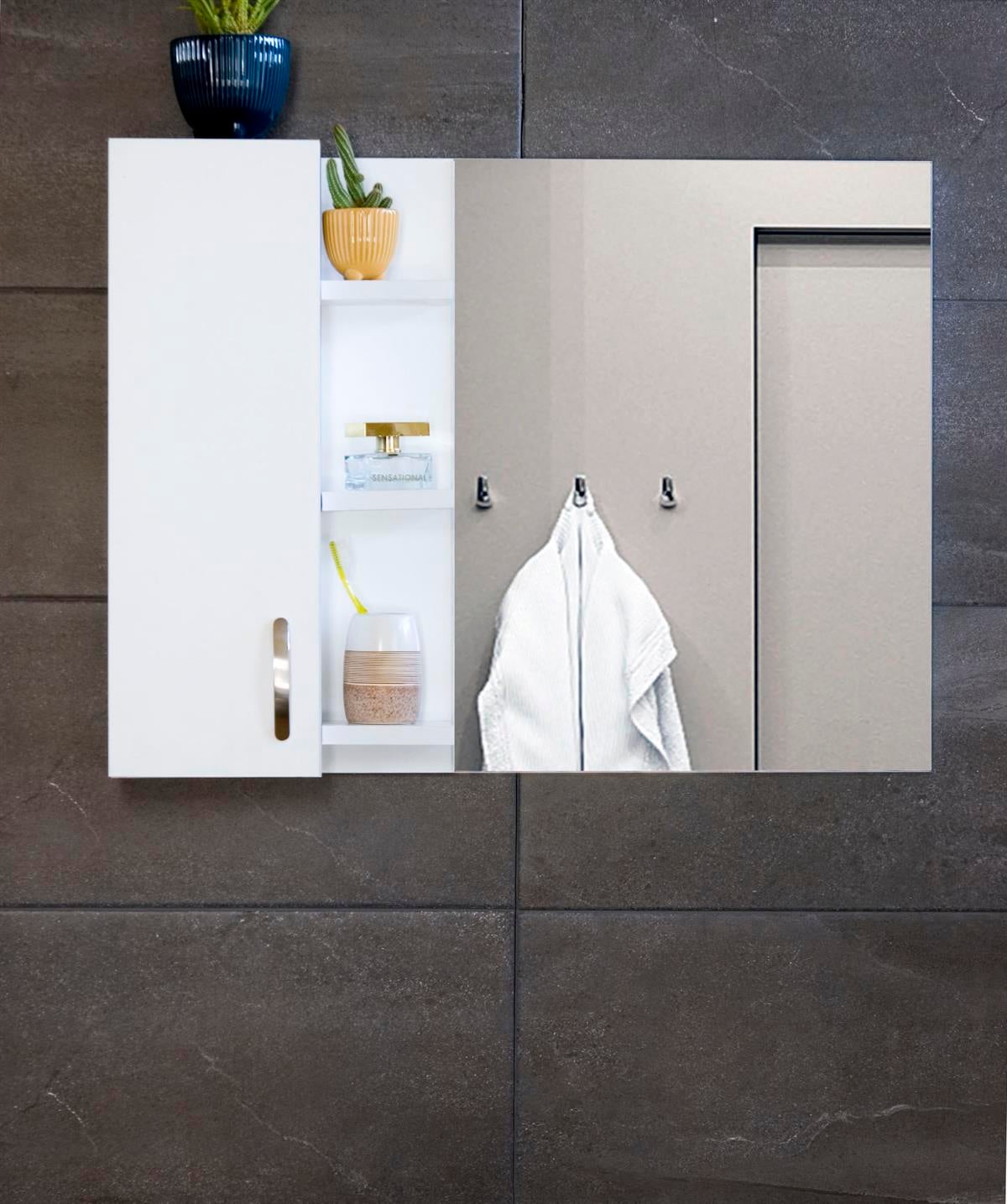 Nurcelant Banyo Dolabı Aynalı Raflı Mdf 80 cm Üst Modül Beyaz