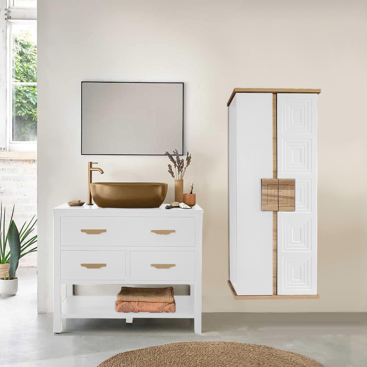 Nurcelant Banyo Mutfak Erzak Boy Dolabı Mdf Beyaz