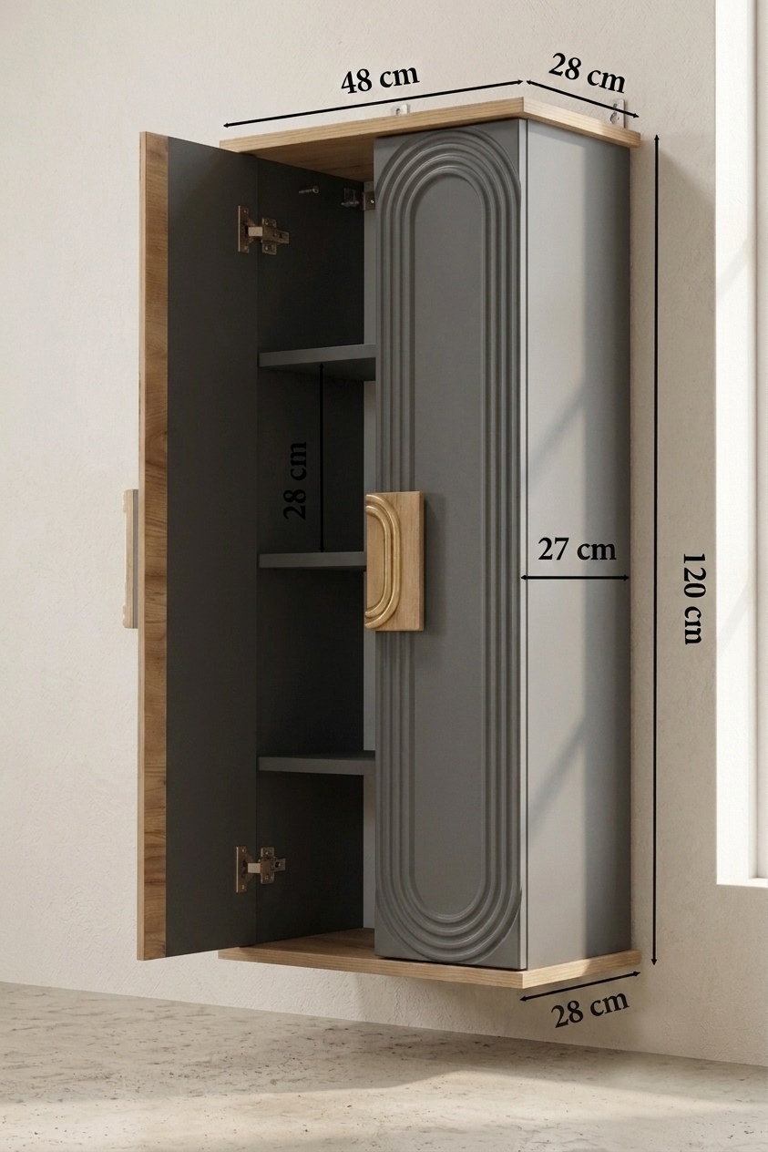 Nurcelant Banyo Mutfak Erzak Boy Dolabı Mdf Antrasit