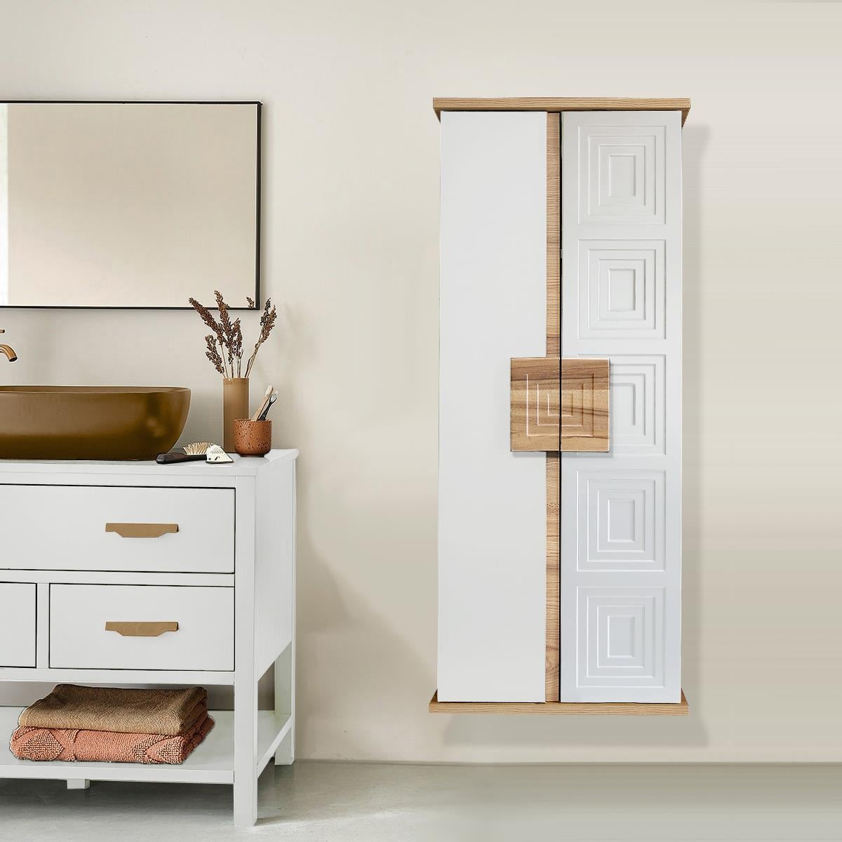 Nurcelant Banyo Mutfak Erzak Boy Dolabı Mdf Beyaz