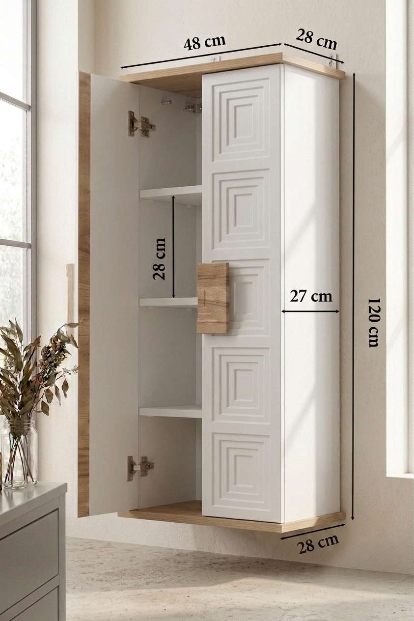 Nurcelant Banyo Mutfak Erzak Boy Dolabı Mdf Beyaz