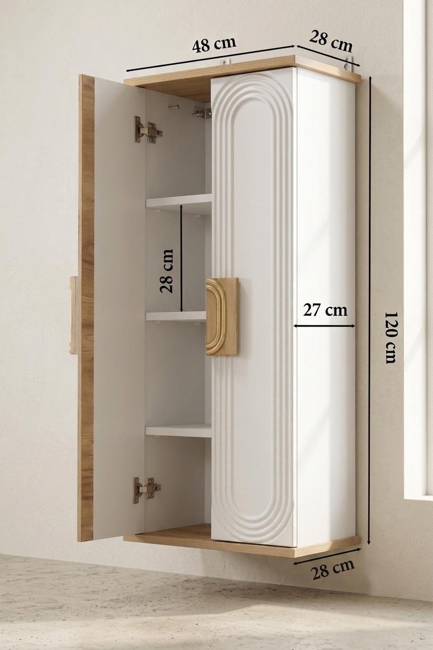 Nurcelant Banyo Mutfak Erzak Boy Dolabı Mdf Beyaz