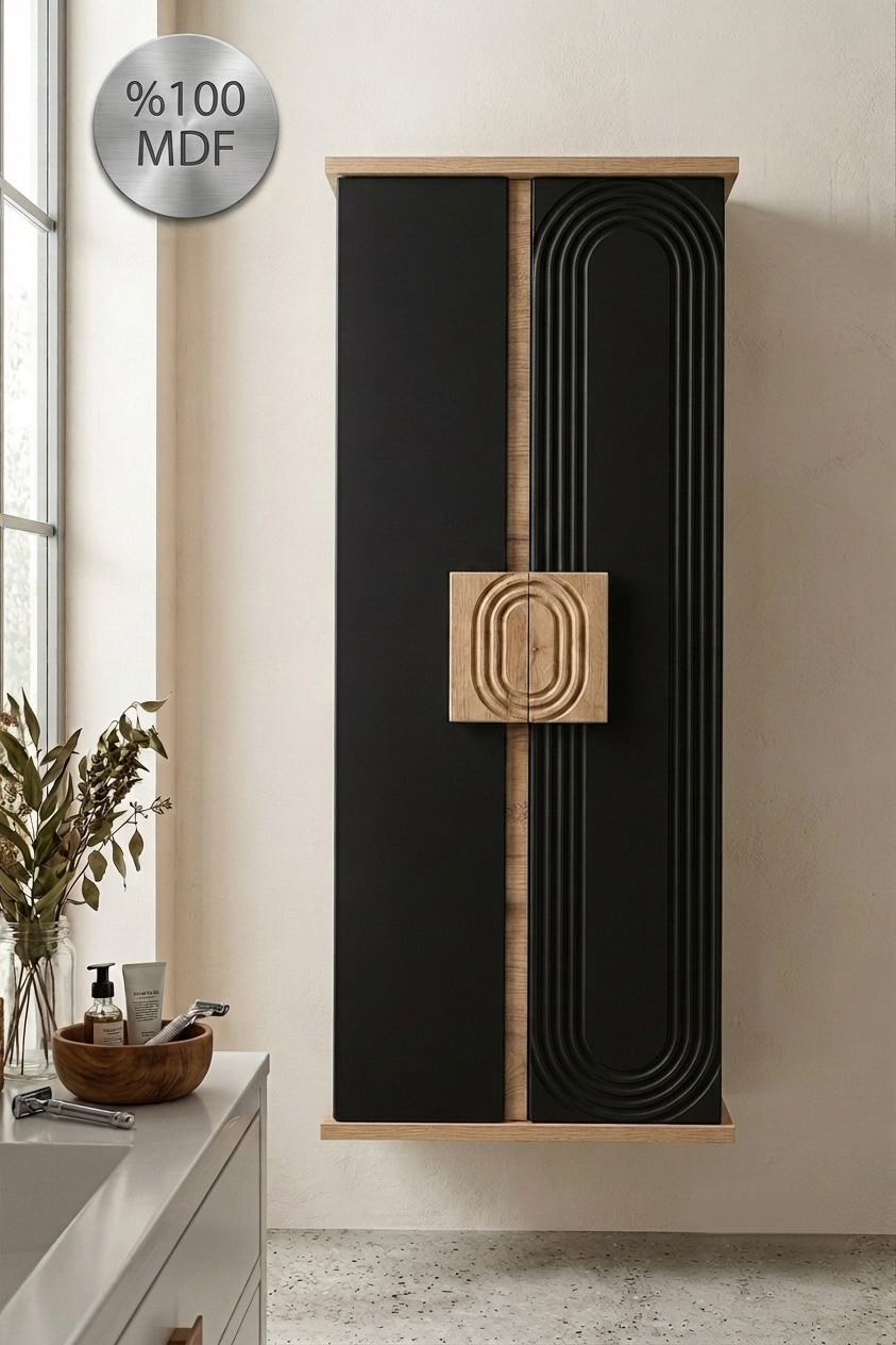 Nurcelant Banyo Mutfak Erzak Boy Dolabı Mdf Siyah