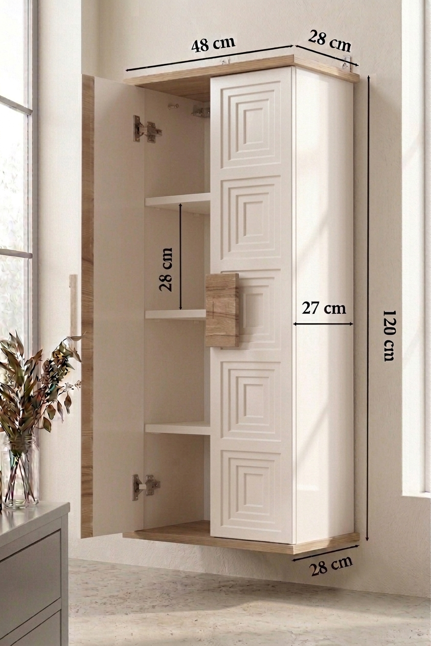 Nurcelant Banyo Mutfak Erzak Boy Dolabı Mdf Krem