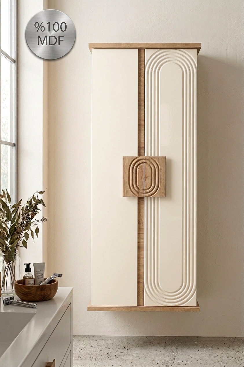 Nurcelant Banyo Mutfak Erzak Boy Dolabı Mdf Krem