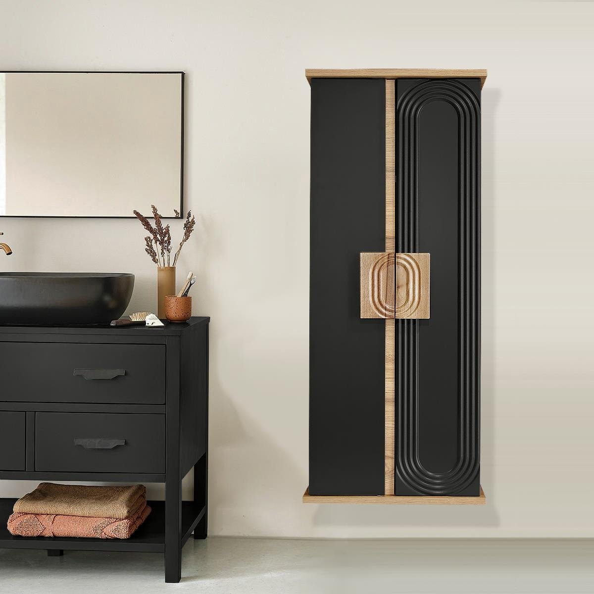 Nurcelant Banyo Mutfak Erzak Boy Dolabı Mdf Siyah