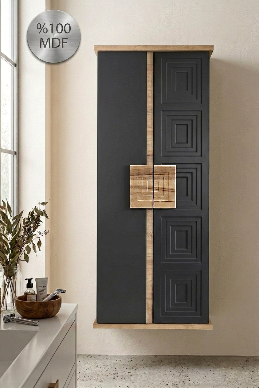 Nurcelant Banyo Mutfak Erzak Boy Dolabı Mdf Siyah