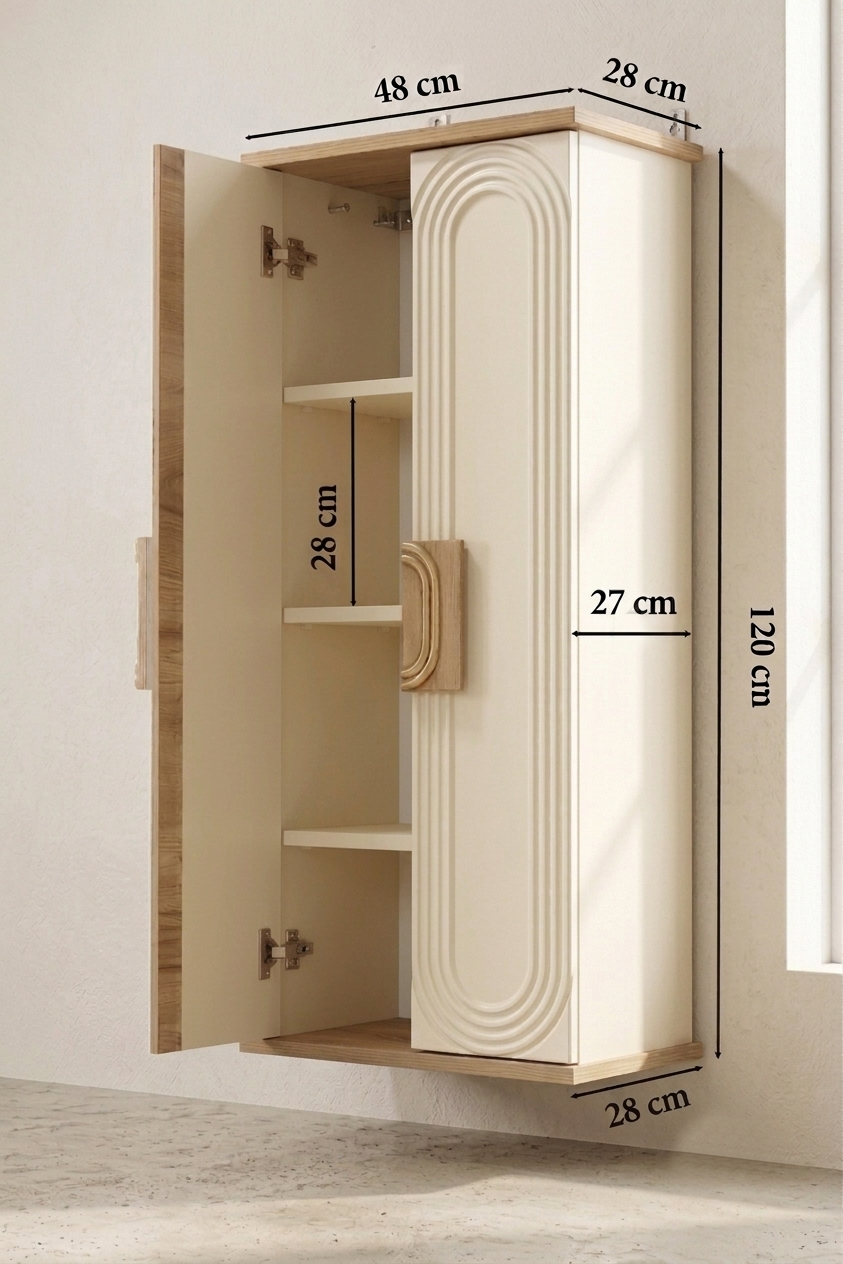 Nurcelant Banyo Mutfak Erzak Boy Dolabı Mdf Krem