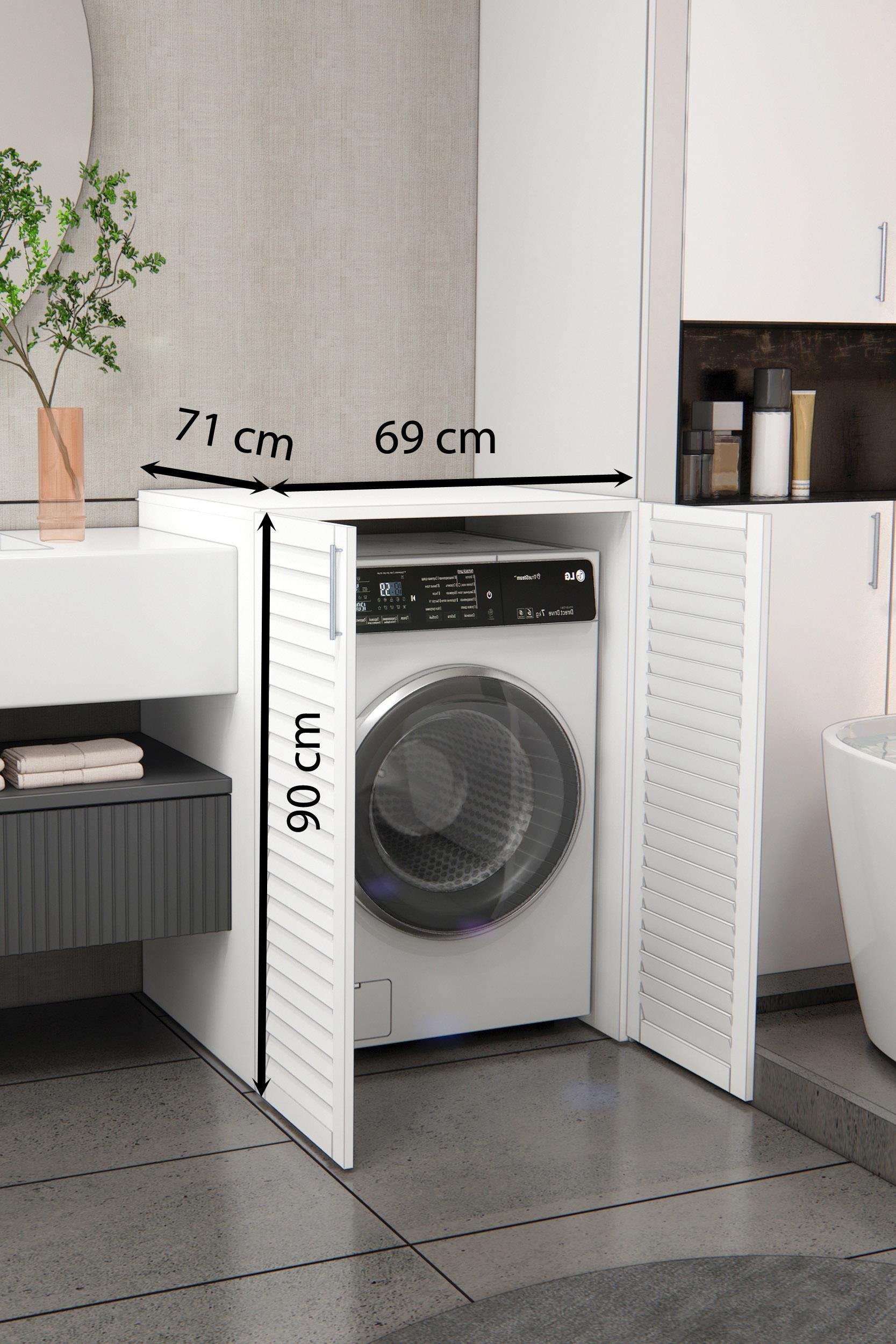 Nurcelant Çamaşır Bulaşık Makinesi Dolabı Panjur Kapaklı Beyaz