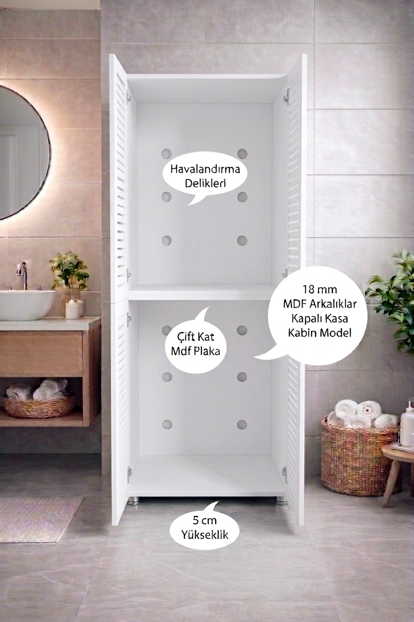 Nurcelant Çamaşır Bulaşık Makinesi Kurutmalık Dolabı Panjur Kapaklı Beyaz