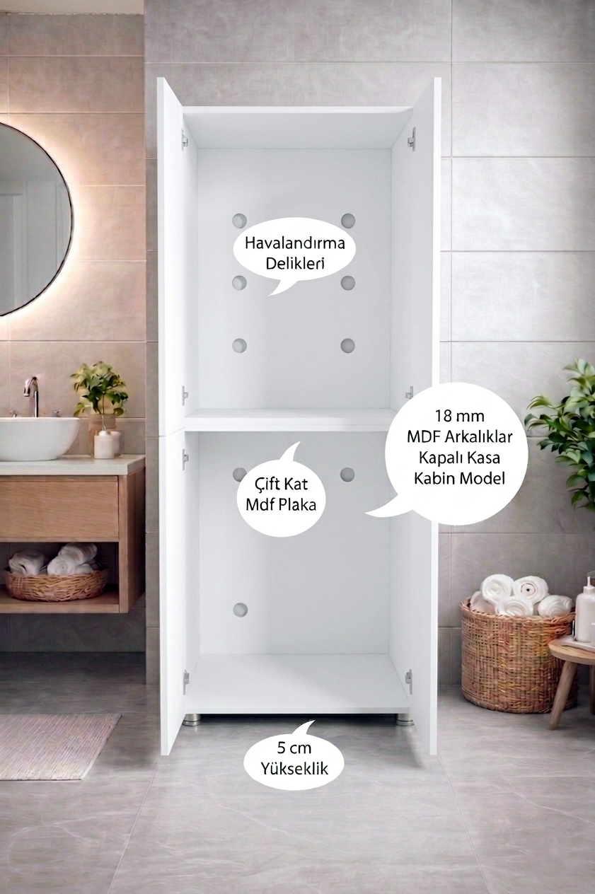 Nurcelant Çamaşır Bulaşık Makinesi Kurutmalık Dolabı MDF Beyaz
