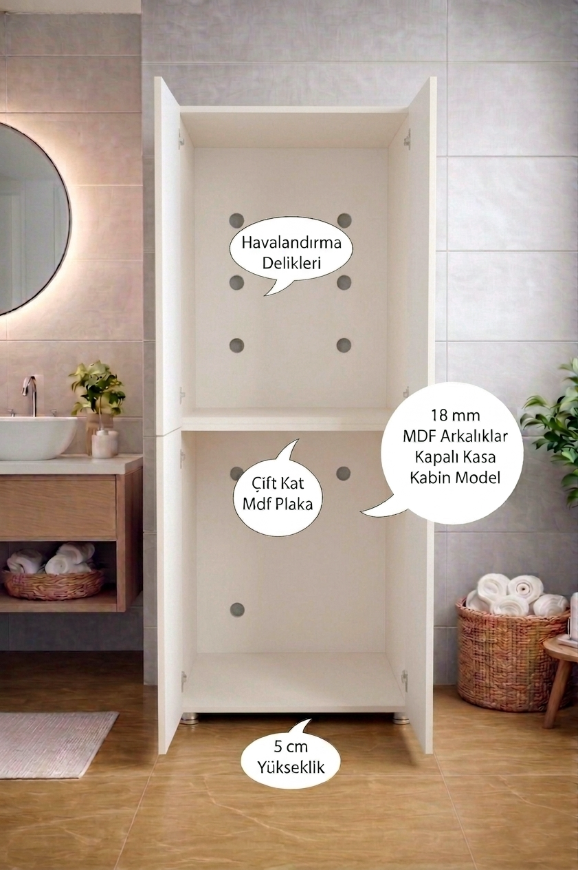 Nurcelant Çamaşır Bulaşık Makinesi Kurutmalık Dolabı MDF Krem