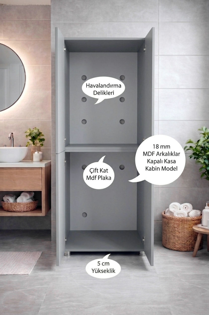 Nurcelant Çamaşır Bulaşık Makinesi Kurutmalık Dolabı MDF Açık Gri