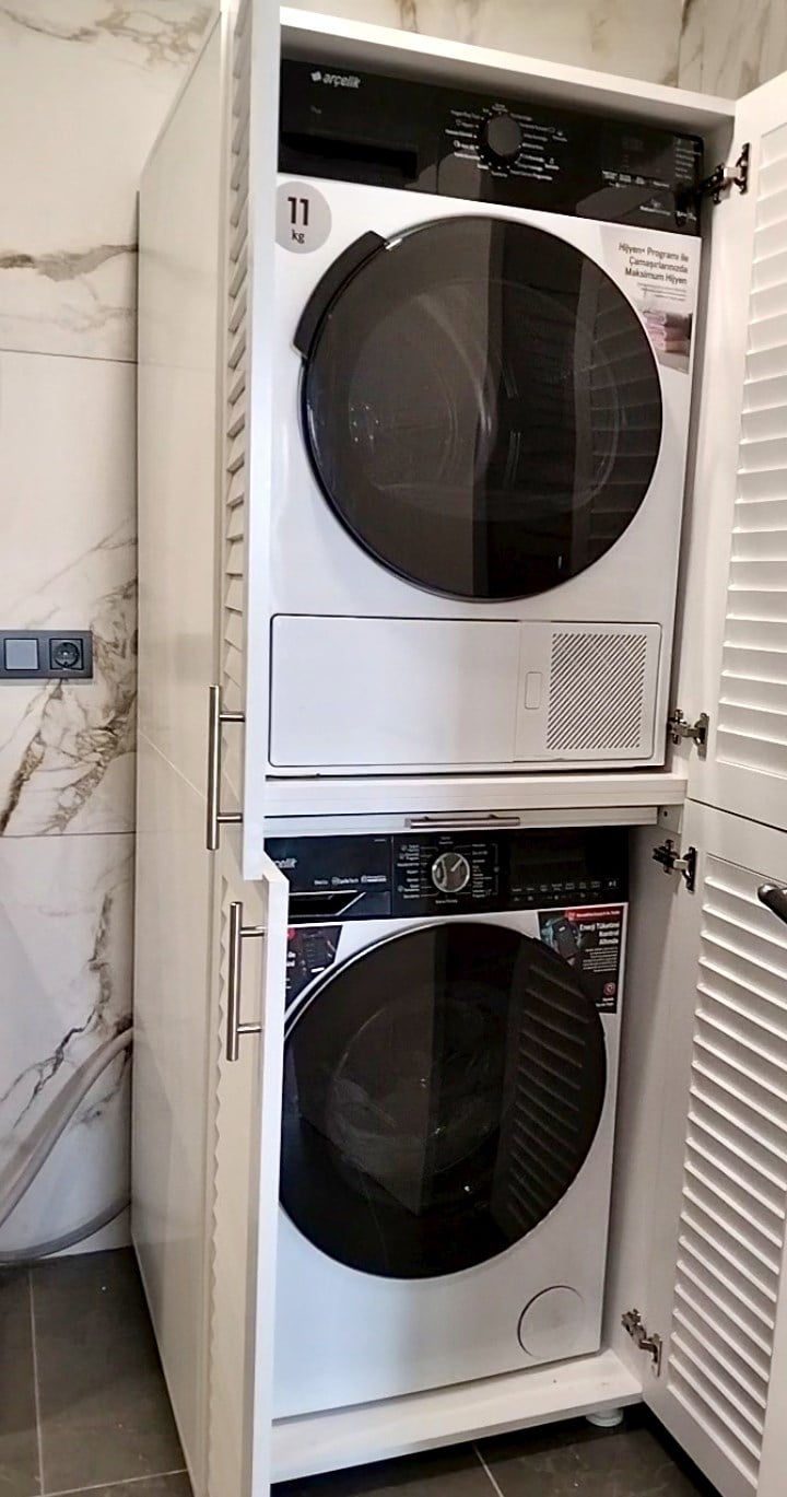Nurcelant Çamaşır Bulaşık Makinesi Kurutmalık Dolabı Panjur Kapaklı Beyaz