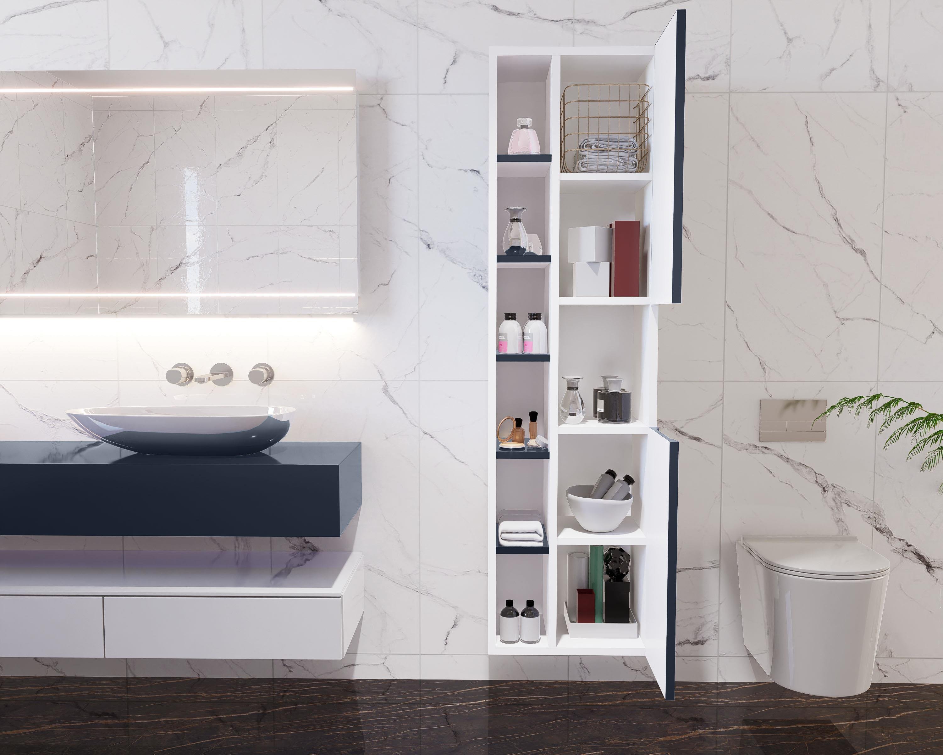 Nurcelant Çok Amaçlı Banyo Boy Dolabı Mdf Lacivert