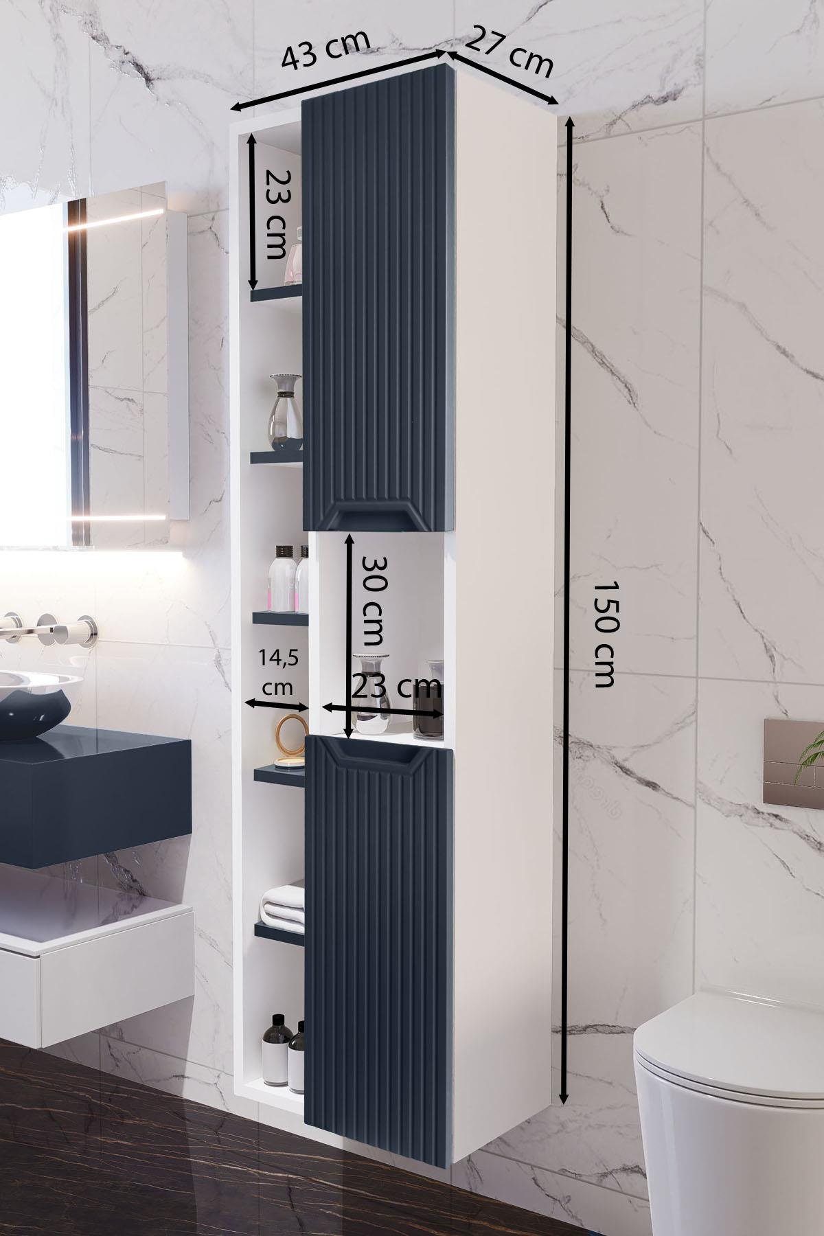 Nurcelant Çok Amaçlı Banyo Boy Dolabı Mdf Lacivert