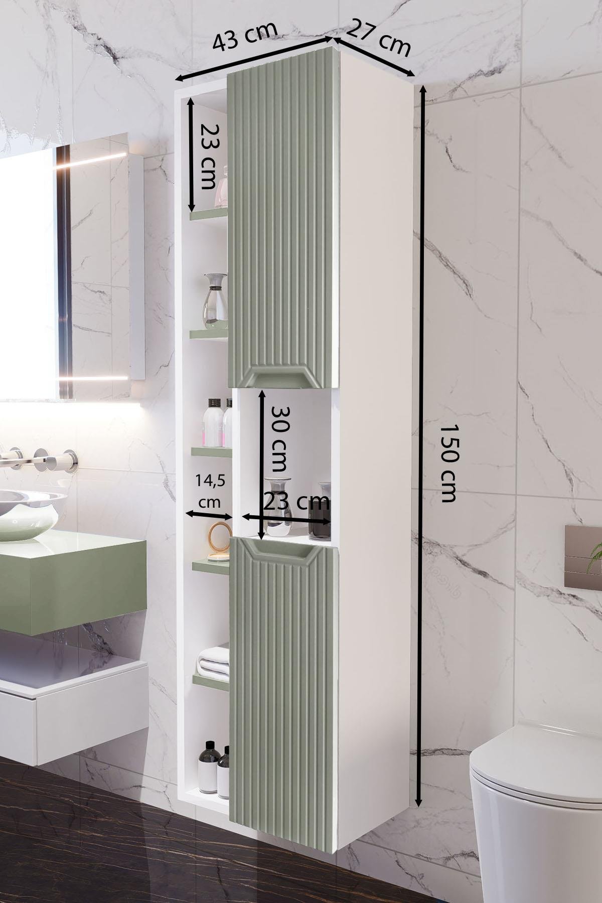 Nurcelant Çok Amaçlı Banyo Boy Dolabı Mdf Açık Yeşil