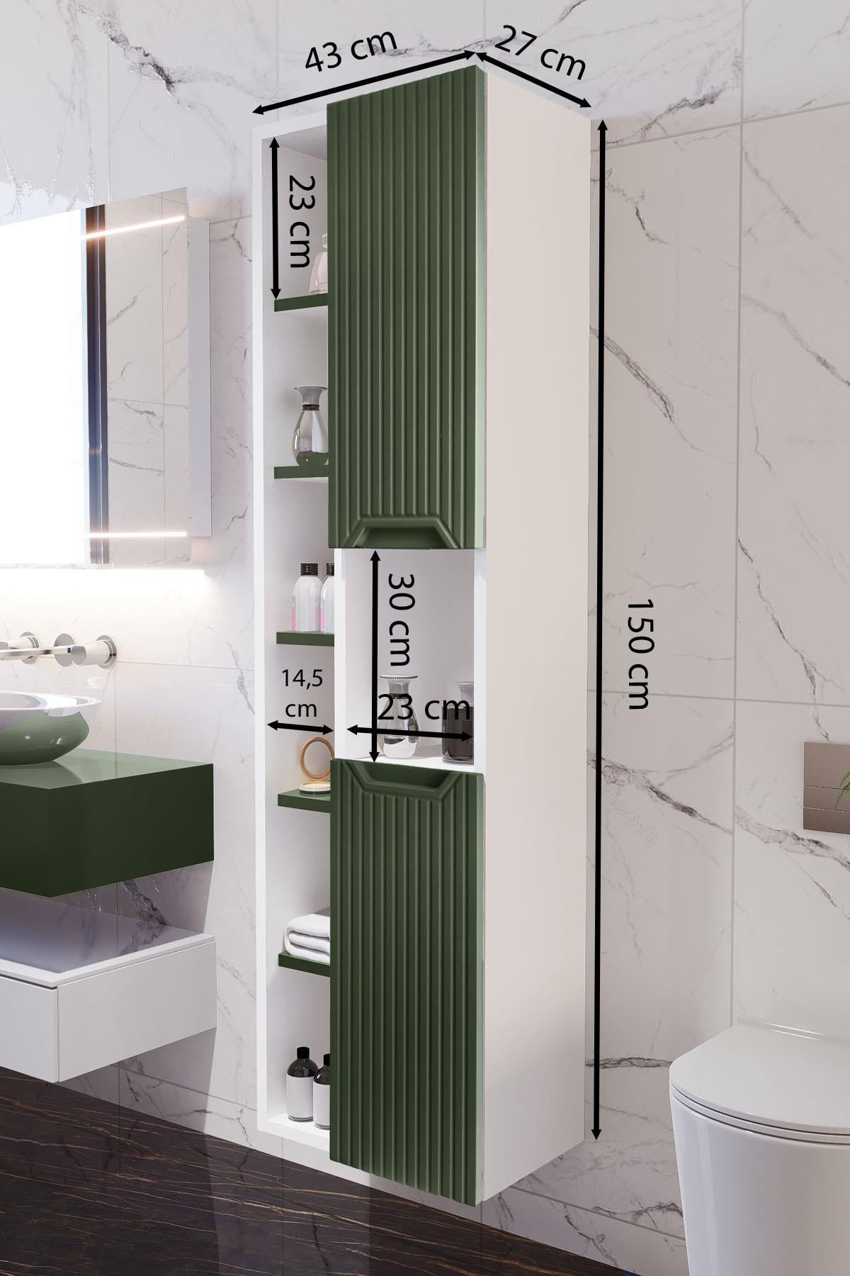 Nurcelant Çok Amaçlı Banyo Boy Dolabı Mdf Koyu Yeşil