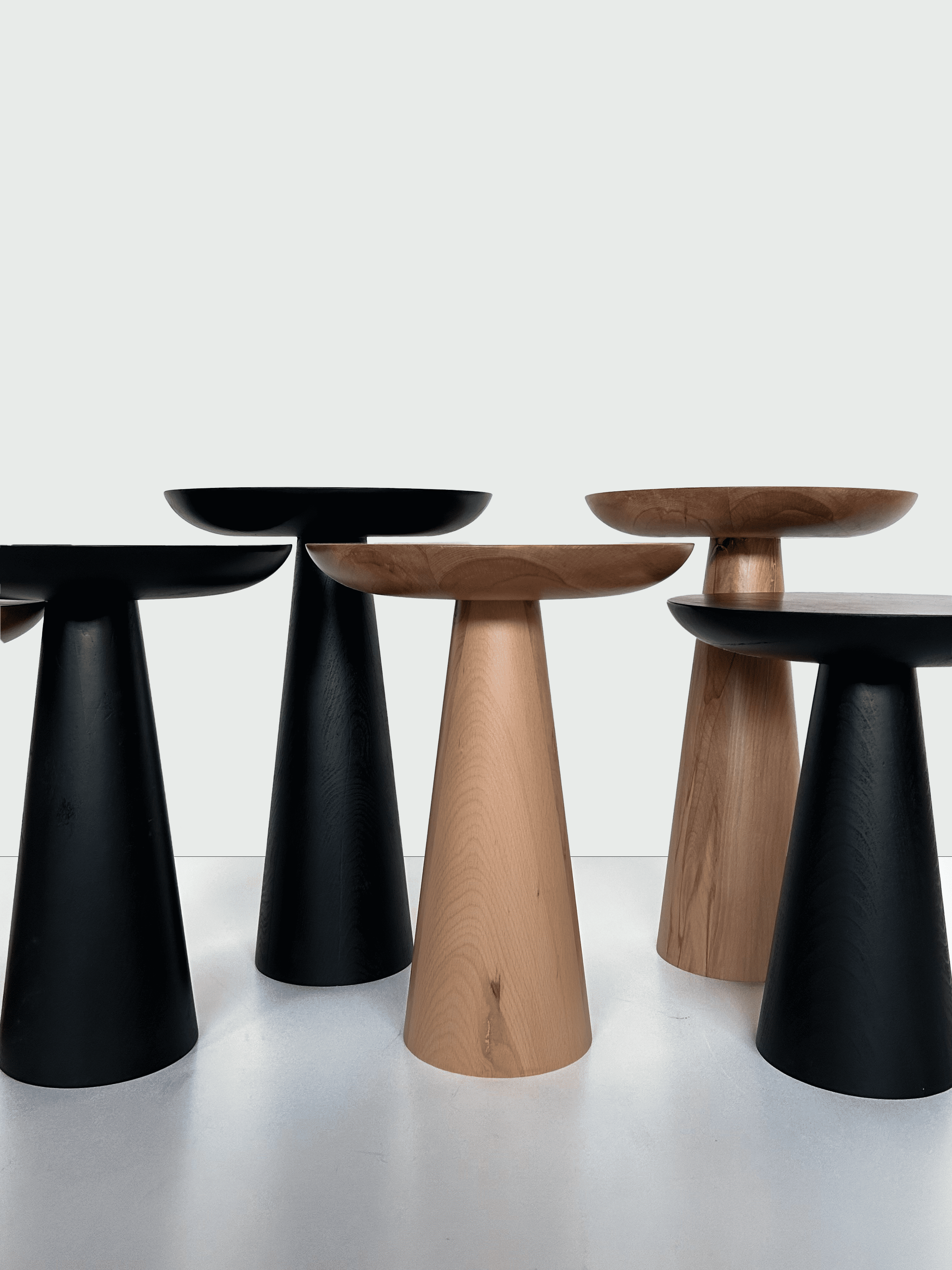 3'lü Zigon Mantar Sehpa Mushroom | Masif Ahşap Modern Yan Sehpa Takımı (Siyah)