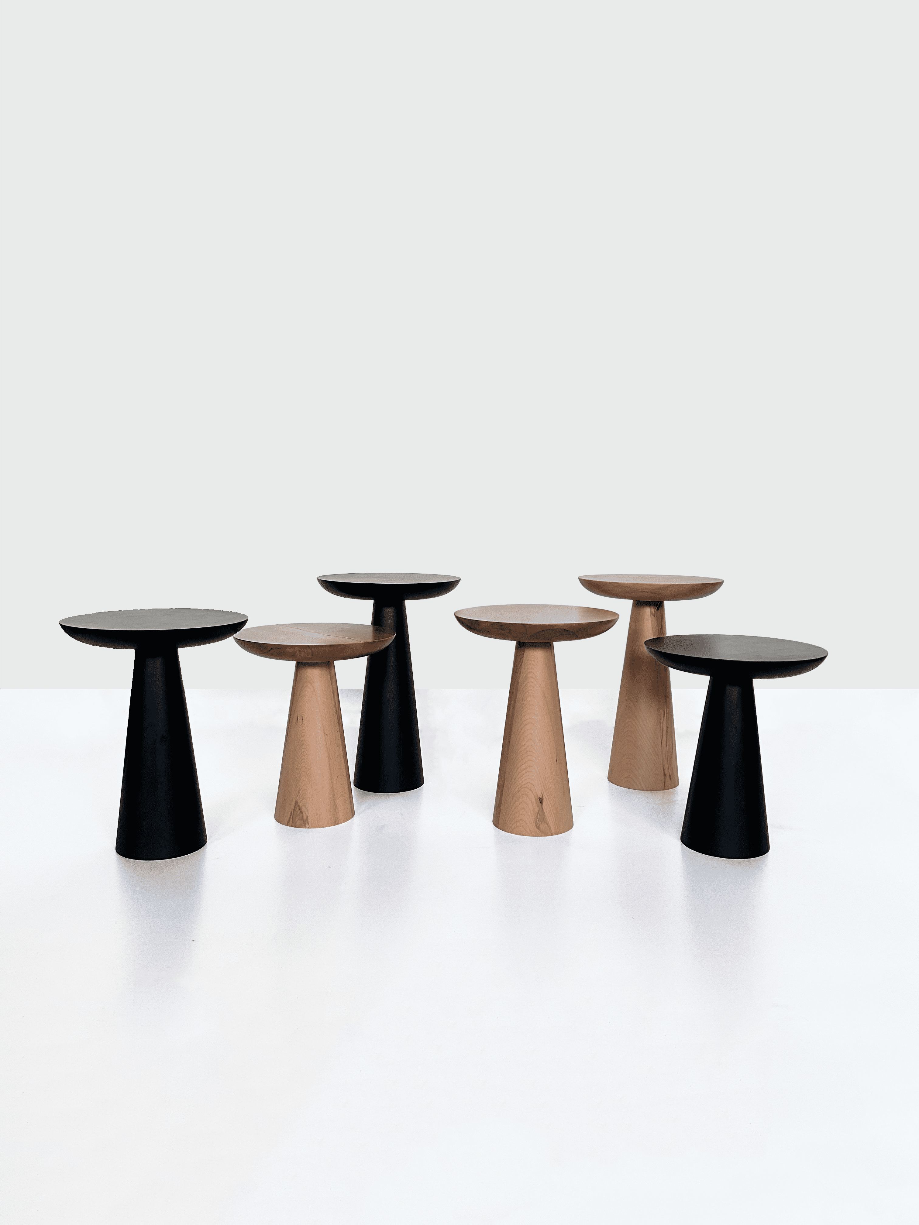 3'lü Zigon Mantar Sehpa Mushroom | Masif Ahşap Modern Yan Sehpa Takımı (Siyah)