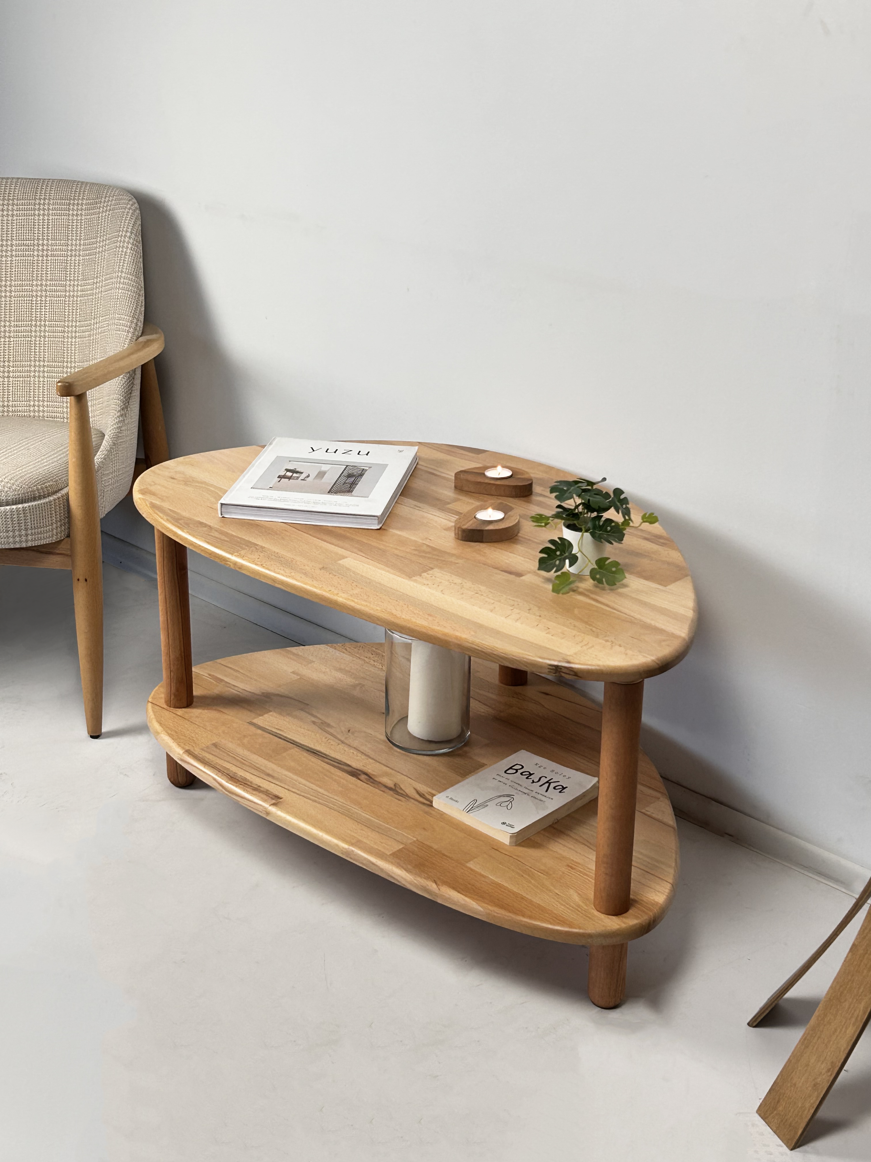 Fagus Orta Sehpa - Masif Ahşap İki Raflı Modern Sehpa