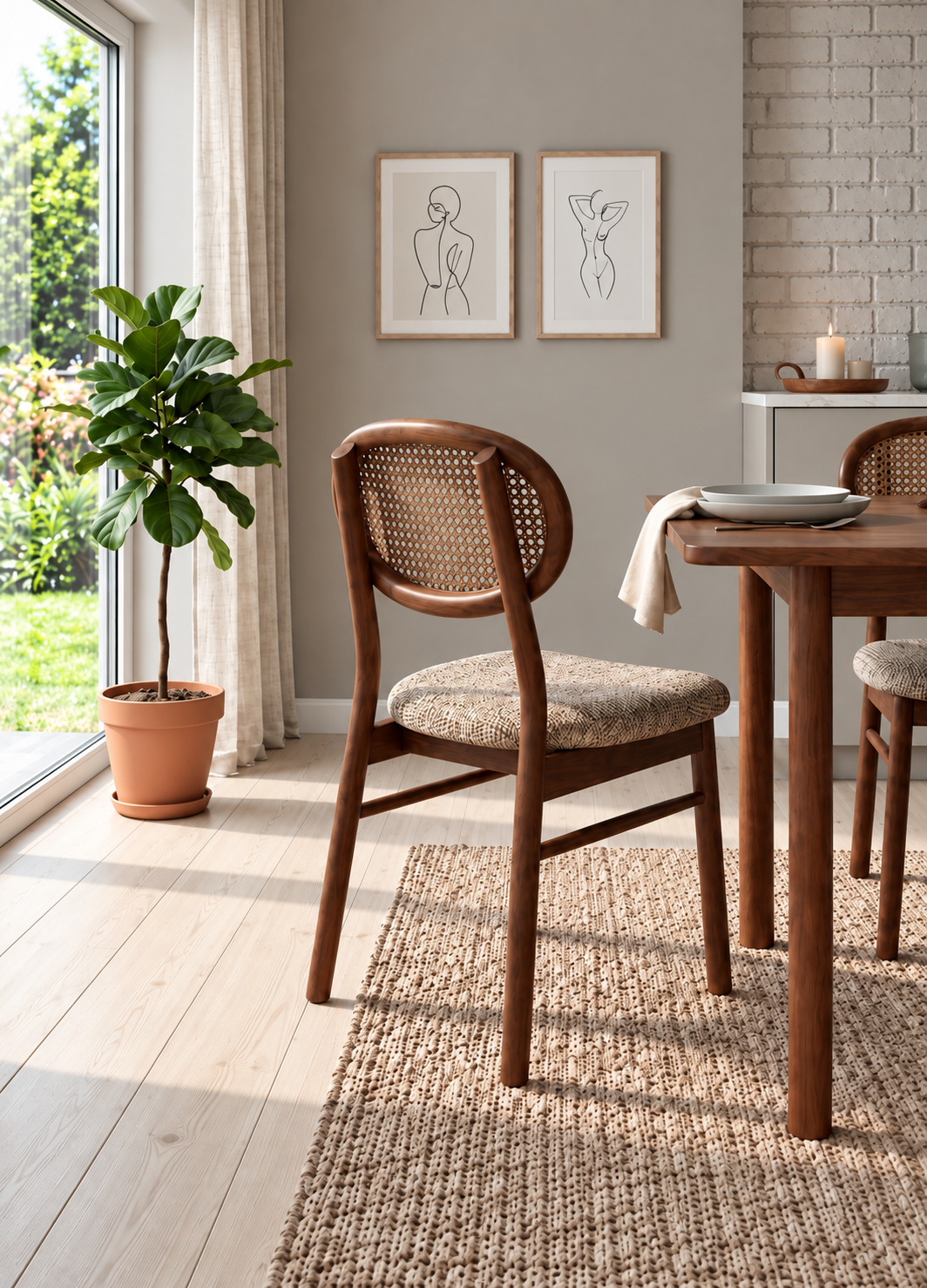 Miami Masif Ceviz Ahşap Hazeran Sandalye Oval Sırtlı