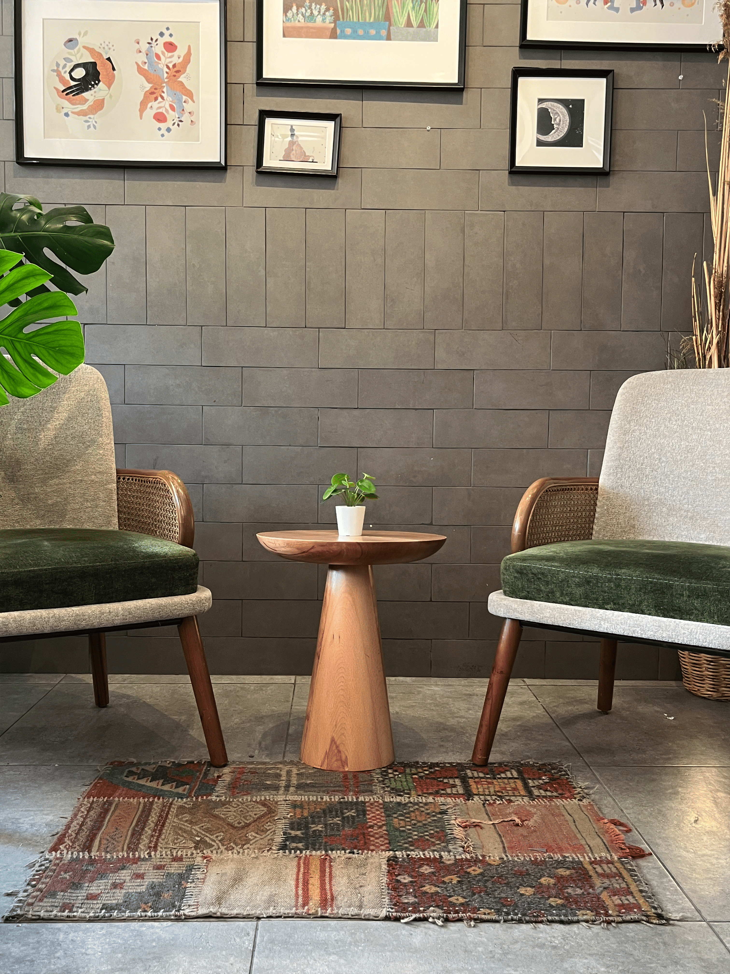 Tekli Zigon Mantar Sehpa Mushroom | Masif Ahşap Modern Yan Sehpa (Kayın)