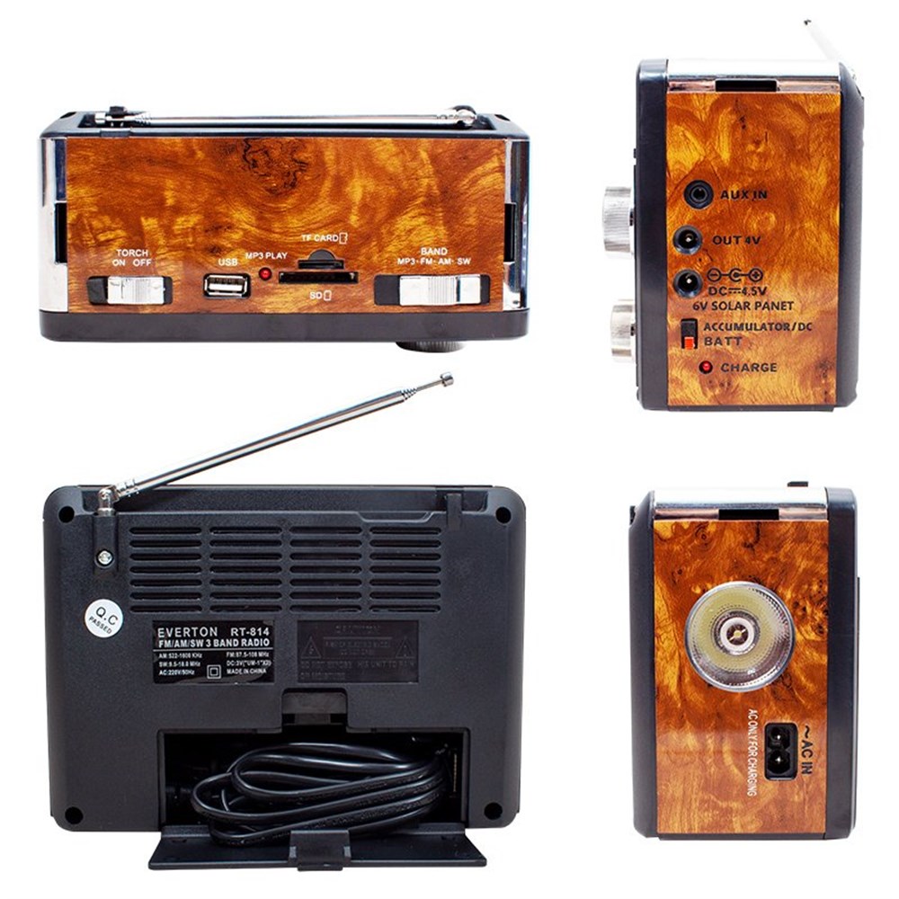 Everton RT-814 Güneş Panelli Fenerli Şarjlı USB-SD-FM Portatif Radyo