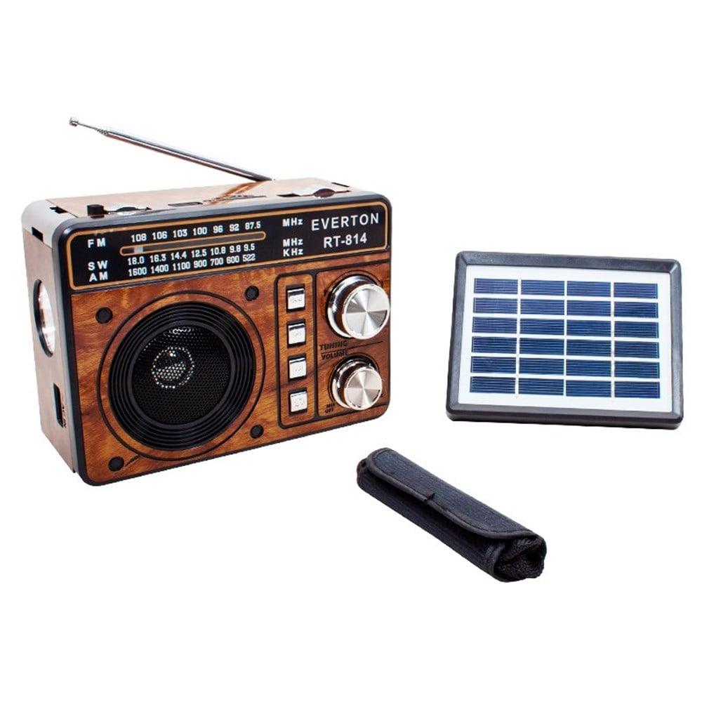 Everton RT-814 Mini Güneş Panelli Fenerli Şarjlı USB-SD-FM Portatif Radyo