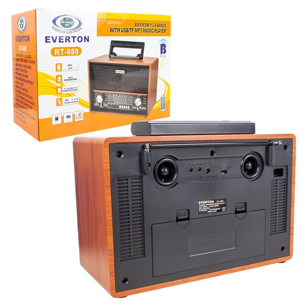 Everton RT-880BT USB-SD-FM-Bluetooth'lu Solar Panel Girişli Büyük Model Nostaljik Radyo