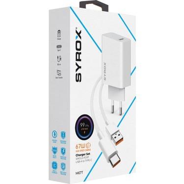Syrox M67T Single USB-A Port High Speed Charger Adapter & Type-C Cable 67 WATT Mİ TURBO YÜKSEK HIZLI ŞARJ