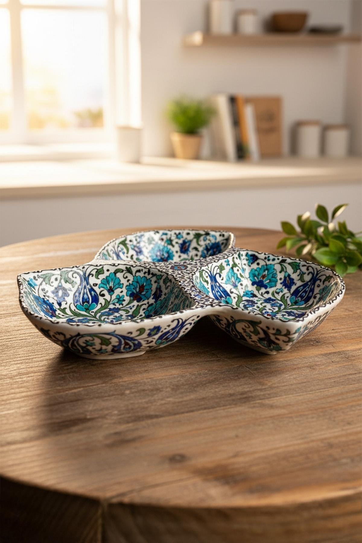 3'Lü Yaprak Çerezlik - Seramik Bisküvi