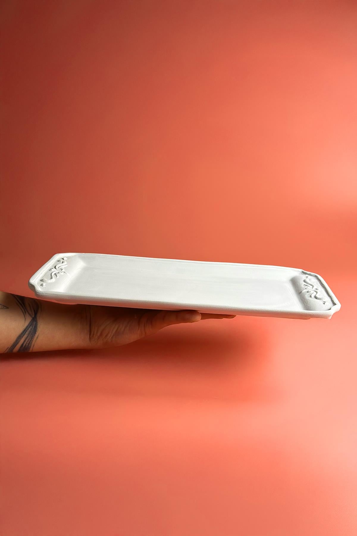 Çiçekli Tepsi Seramik Bisküvi