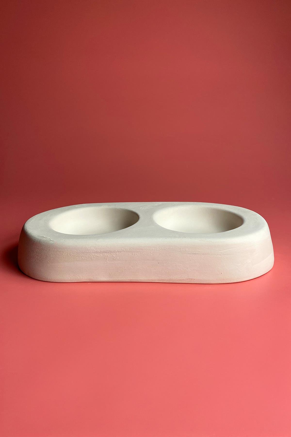 Double Food Container Ceramic Bisque