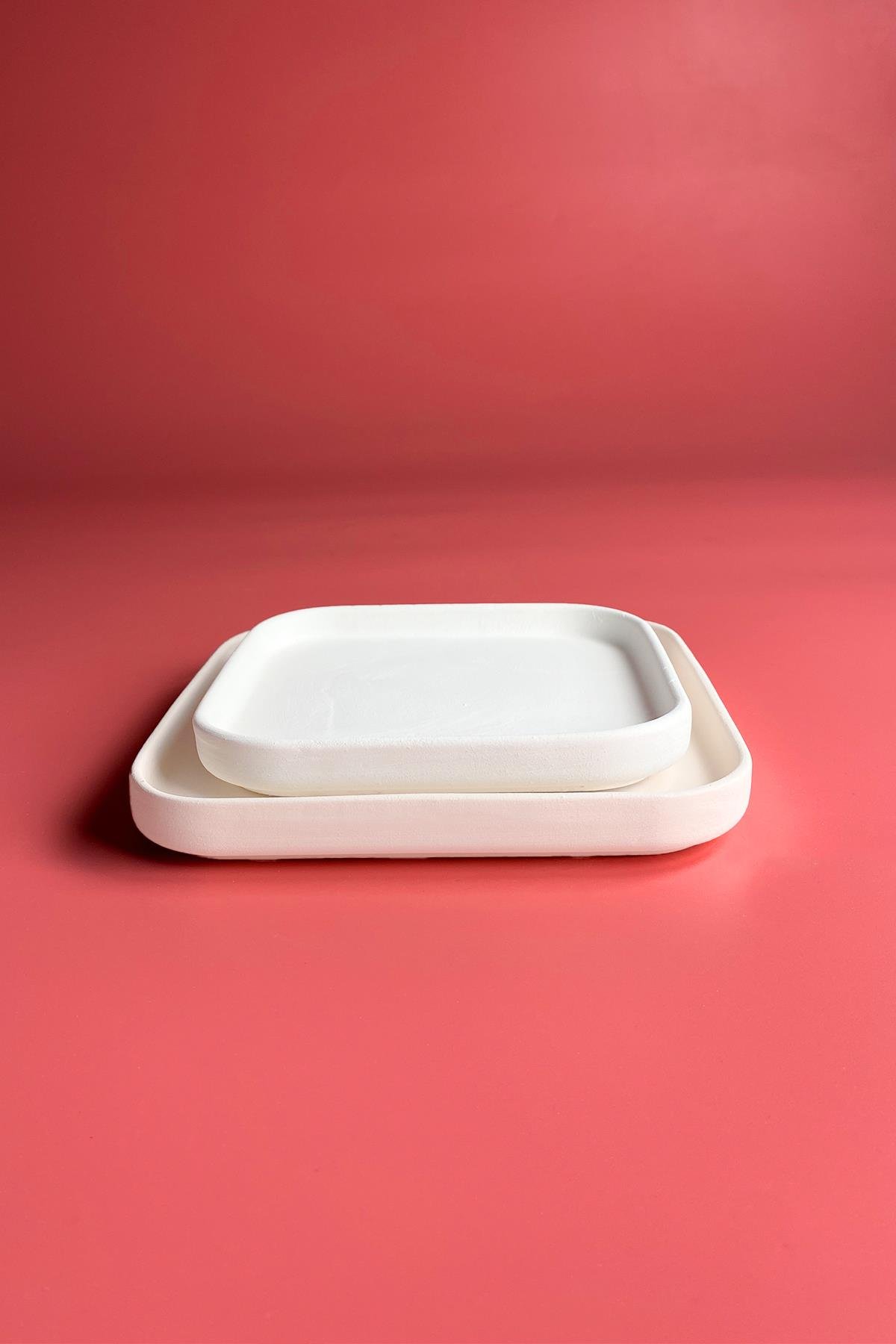 Square Oval Edge Plate - Ceramic Bisque