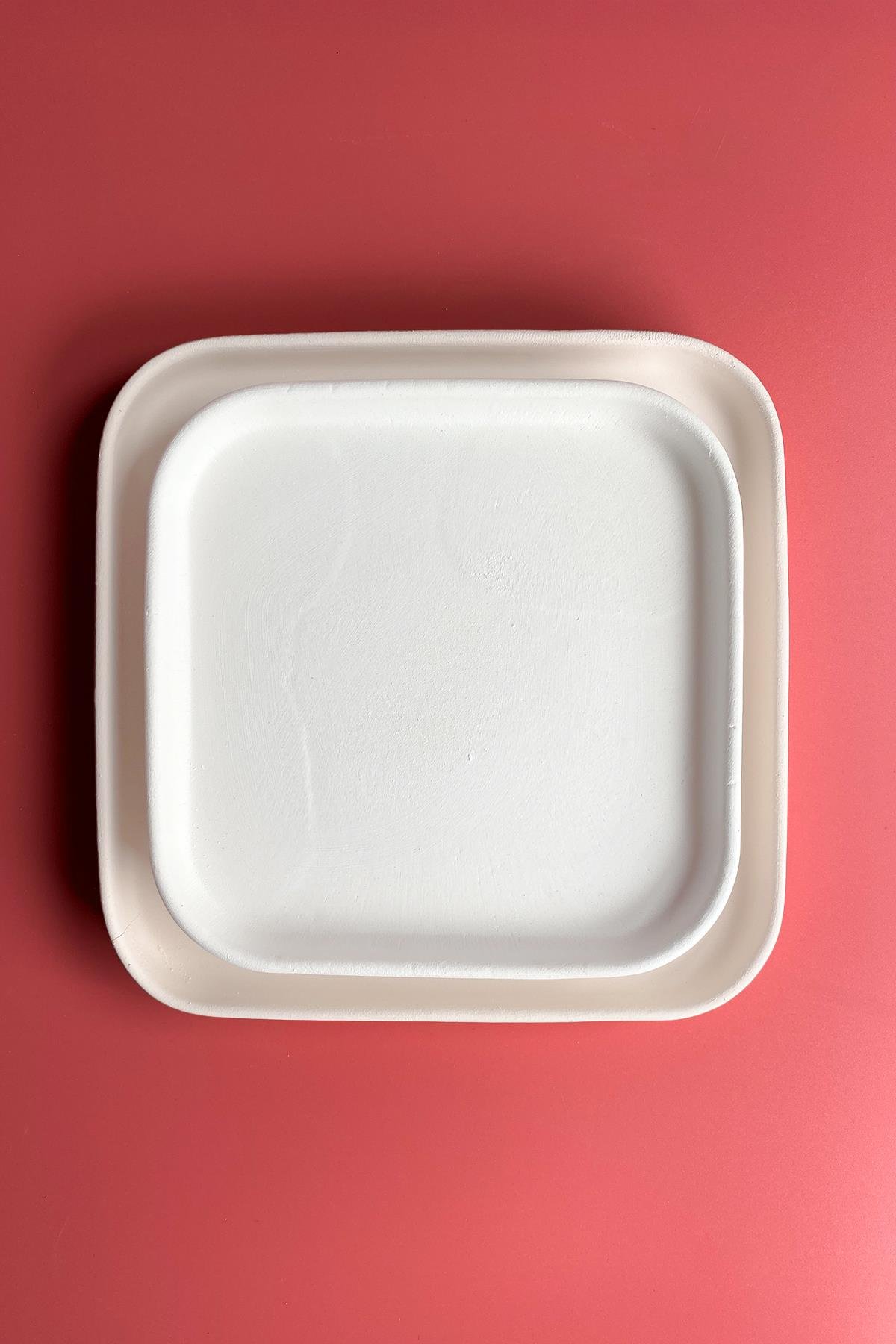 Square Oval Edge Plate - Ceramic Bisque