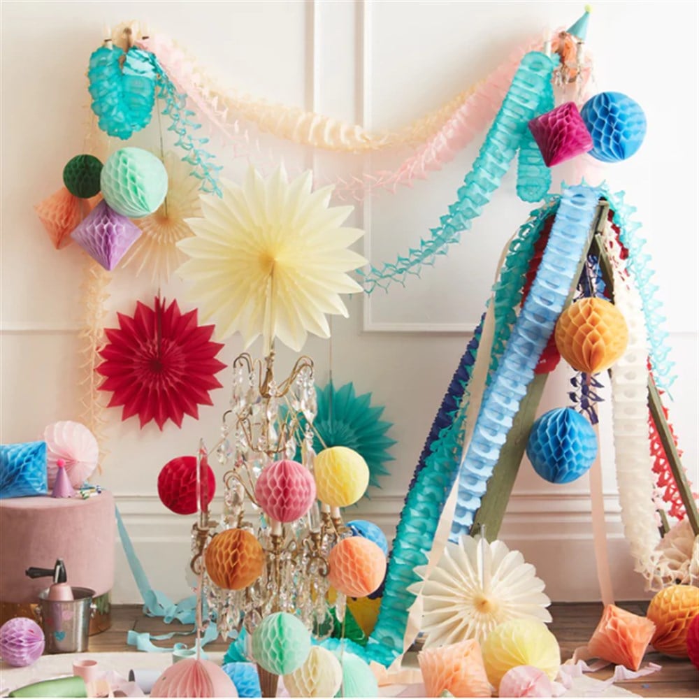 Meri Meri - 3 Bright Honeycomb Garlands - Parıltılı Petek Asılan Süsler - 3lü Asılan Süsler
