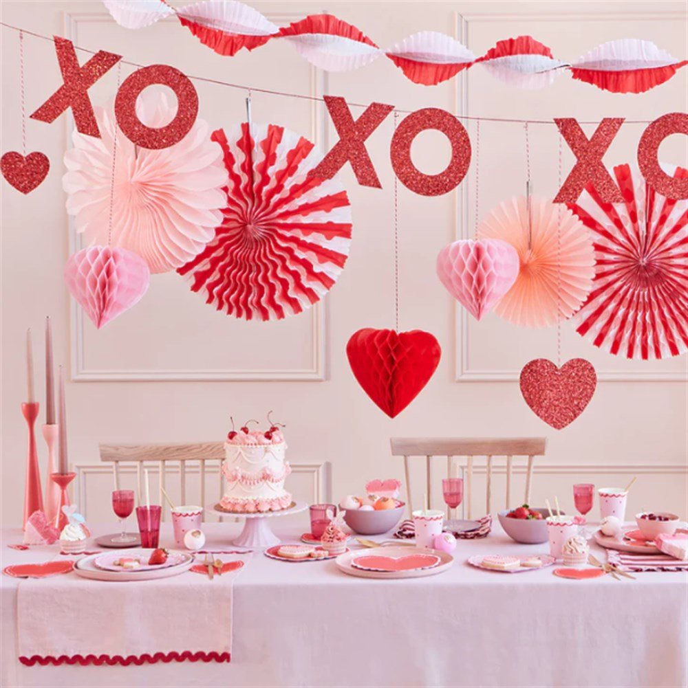 Meri Meri - Honeycomb Valentines Garland - Petekli Sevgililer Günü Asılan Süs Asılan Süsler