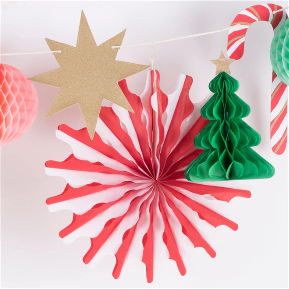 Meri Meri - Xmas Honeycomb Garland - Yeni Yıl Petekli Asılan Süs Asılan Süsler