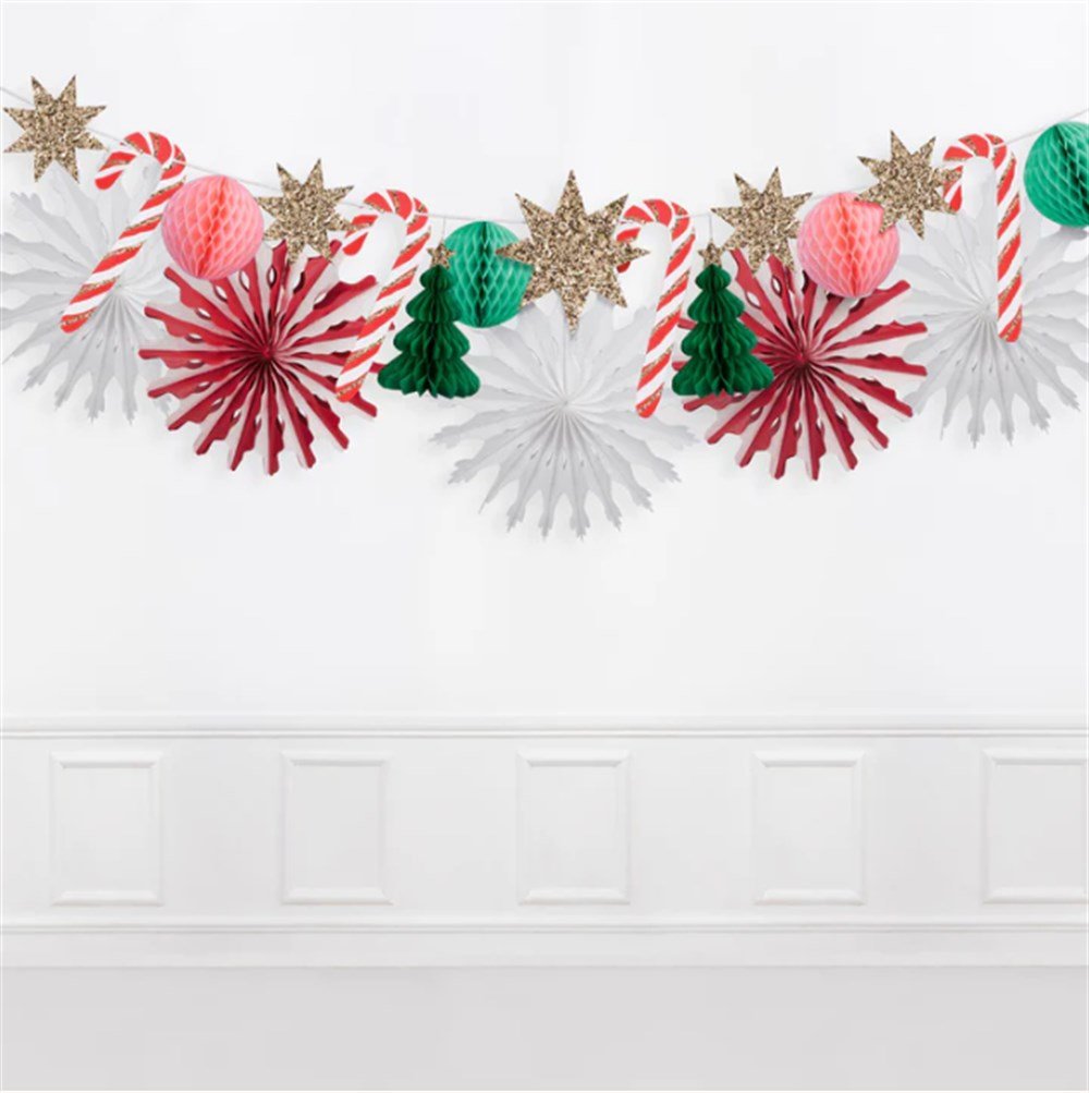 Meri Meri - Xmas Honeycomb Garland - Yeni Yıl Petekli Asılan Süs Asılan Süsler
