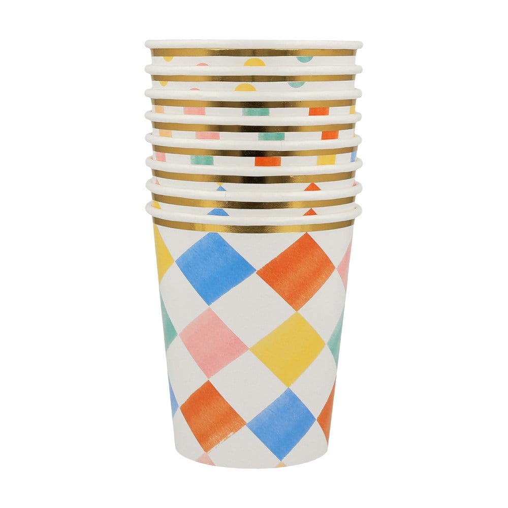 Meri Meri - Colourful Pattern Cups - Renkli Desenler Bardaklar - 8'li Bardaklar