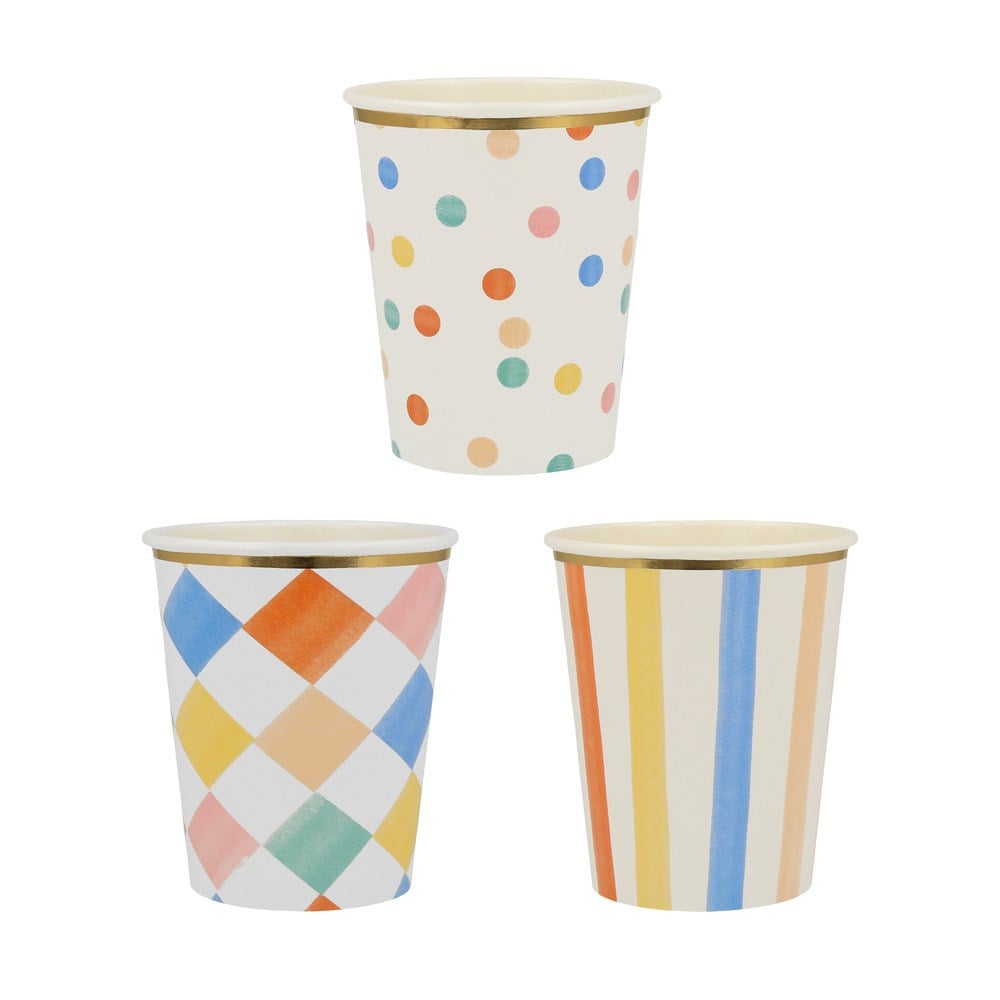 Meri Meri - Colourful Pattern Cups - Renkli Desenler Bardaklar - 8'li Bardaklar