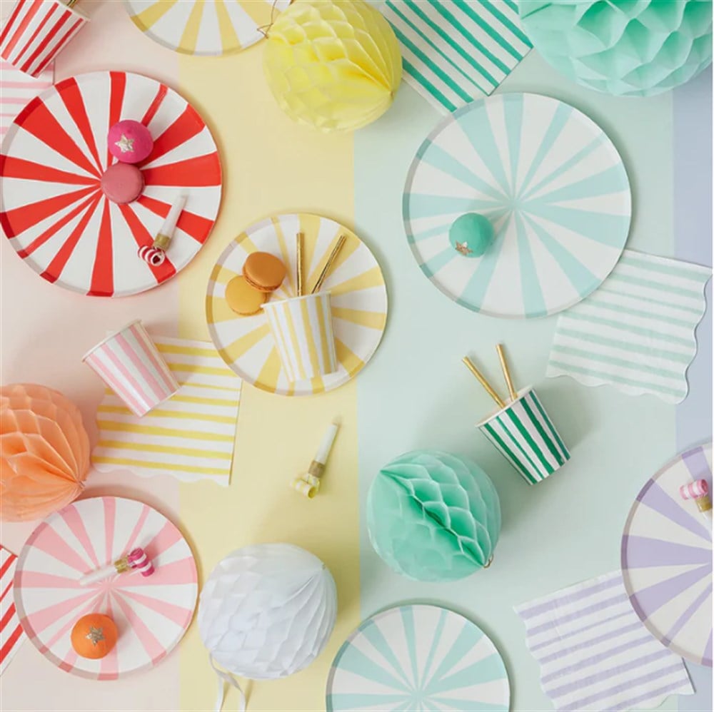 Meri Meri - Mixed Stripe Cups - Çizgili Renkli Bardaklar - 8li Bardaklar