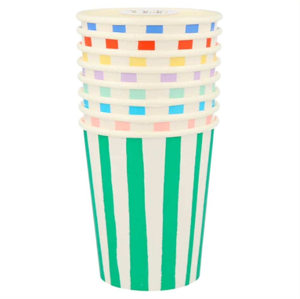 Meri Meri - Mixed Stripe Cups - Çizgili Renkli Bardaklar - 8li Bardaklar