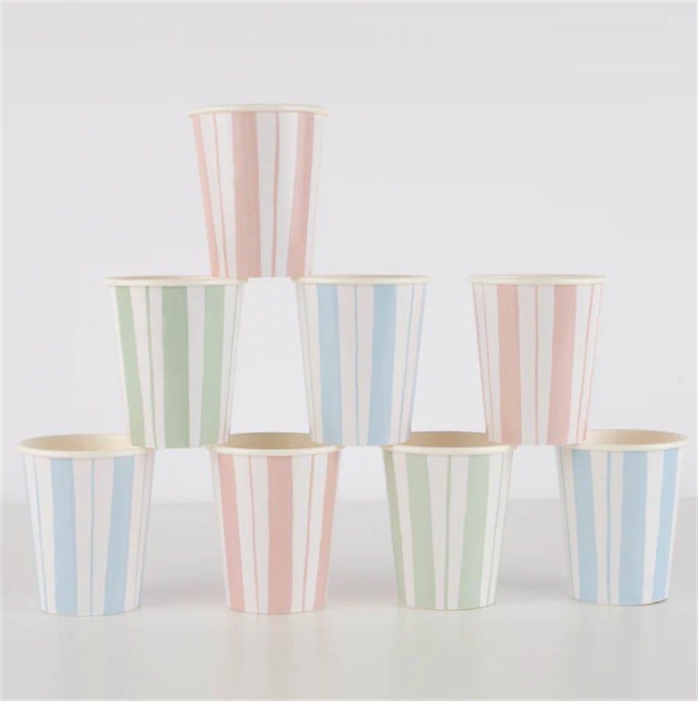 Meri Meri - Ticking Stripe Cups - Kalın Çizgili Bardaklar - 8'li Bardaklar